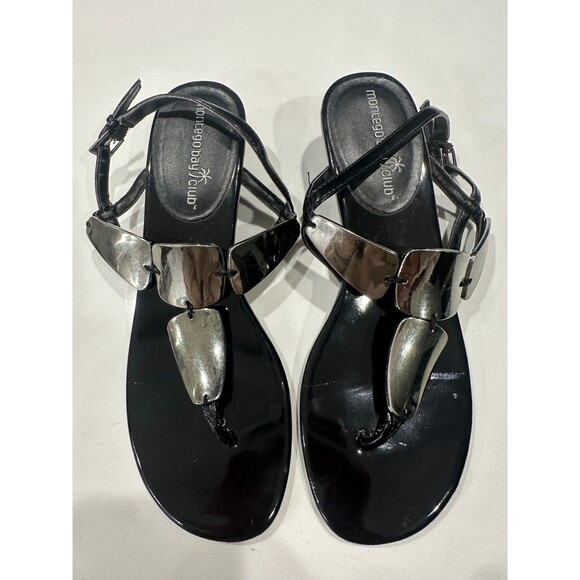 Montego Bay Club Silver Slingback Thongs Sandals Flip Flops Flats Wedges Sz 7 - Picture 2 of 8